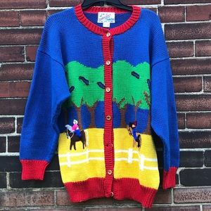 Vintage Cotton Salsa Horse Riding Sweater Cardigan